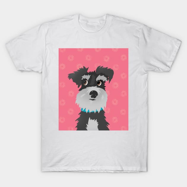 Salt and Pepper Miniature Schnauzer Dog with Pink Daisies T-Shirt by NattyDesigns